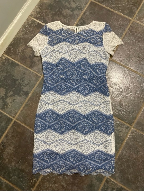 Blue And White Lace Sheath Dress - Women's Size 6